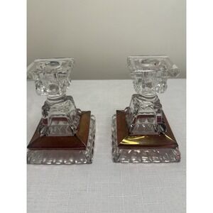 PairVintage Westmoreland Cranberry Ruby Red Flash Glass Candlestick Holders 4.5"